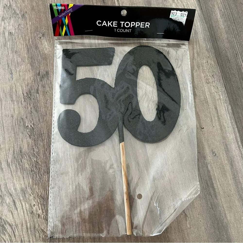 Black 50 Glitter Cake Topper